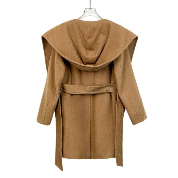 Max Mara Womens Tan Wool Belted Coat With Hood - Picture 2 of 7